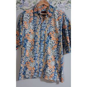 Sportif Large Vintage Colorful Tropical Vacation Casual Travel Cruise Button Top